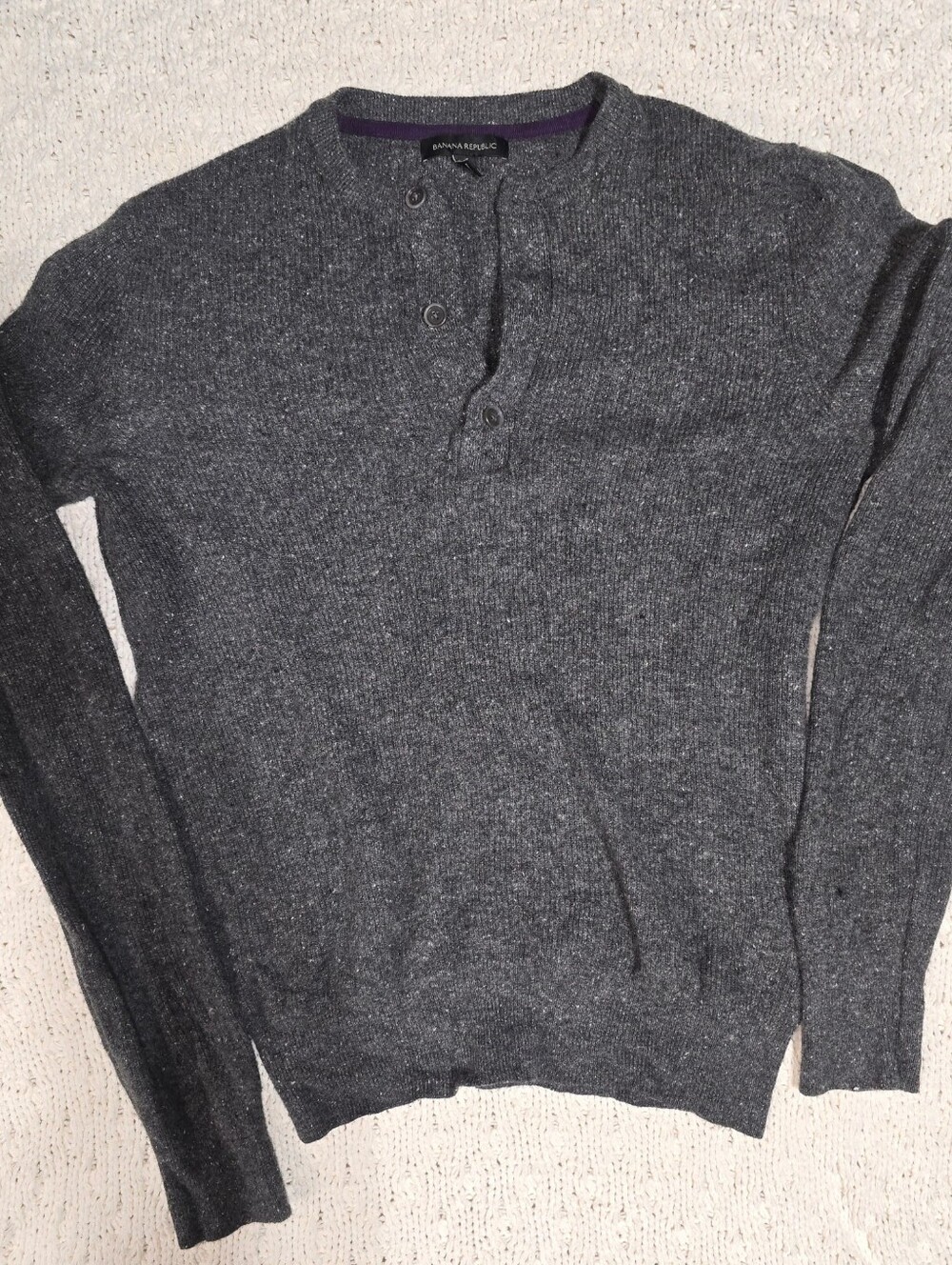 Banana Republic Men's Dark Charcoal Crewneck Henley Sweater
